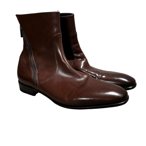 ROBERTO CAVALLI EU SIZE 42 BROWN LEATHER ZIP UP ANKLE BOOTS - Picture 1 of 11
